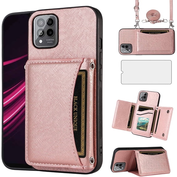 THTGDW-Phone Case for T-Mobile Revvl 6 Pro/6X Pro 5G Wallet Cover with Screen Protector and Card Holder Pu Leather Slot Cell Accessories Tmobile Revel X Tmo Revell T Mobile Rebel TCL Women Rose Gold