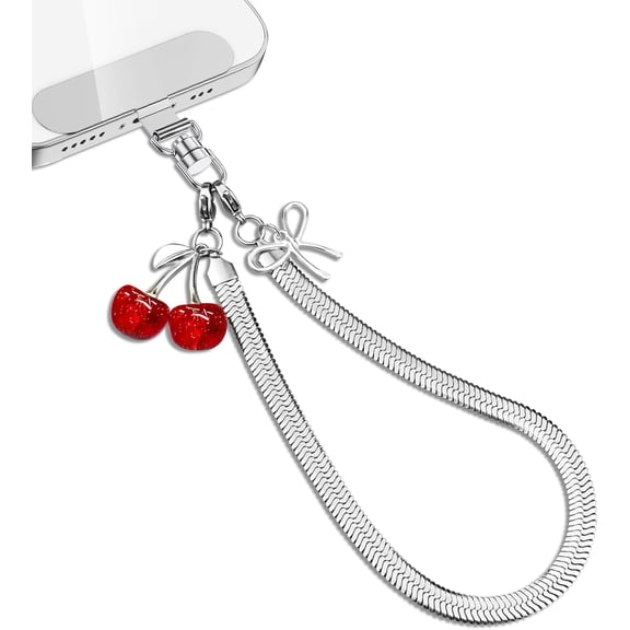 THTGDW-Phone Wrist Strap Phone Charm Strap with Bow& Cherry Metal Phone Chain Tab Welding Process not Easy to Break