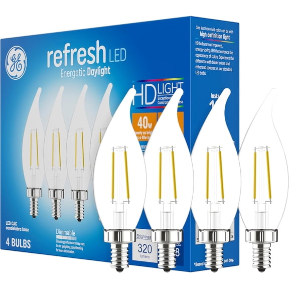 THTGDW-Refresh LED Light Bulbs, 40W, Daylight Candle Lights, Clear Decorative Light Bulbs, Small Base (4 Pack)