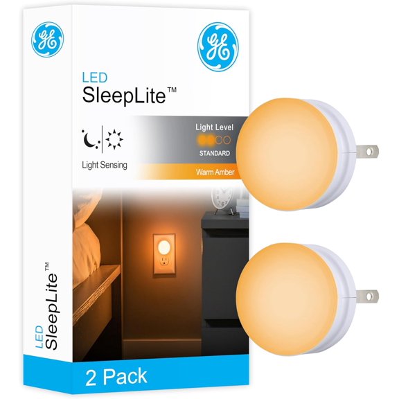 THTGDW-SleepLite LED Night Light, 2 Pack, Dusk-to-Dawn Sensor, Sleep Light, Dim Light, Warm Amber, Compact, Ideal for Bedroom, Nursery, Bathroom, Hallway, 45247, 2 Count