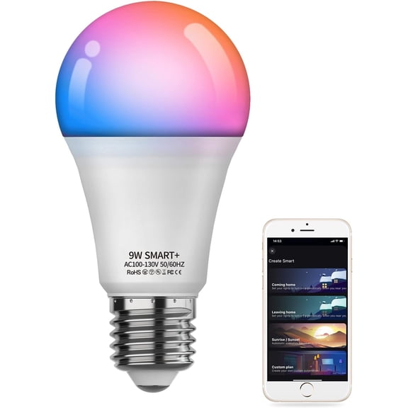 THTGDW-Smart Light Bulb, WiFi & Bluetooth 5.0, Works with Alexa Google Assistant, App Control, Color Changing LED Bulb,E26 800LM Dimmable RGB Lights, Smart Home Lighting, Dimmable, 1Pack