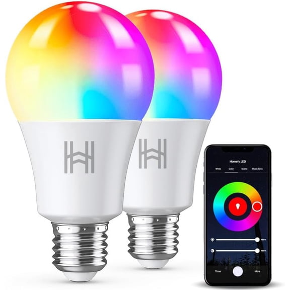 THTGDW-Smart Light Bulbs 2 Pack, A19 Color Changing LED (800 Lumens), WiFi & Bluetooth, Music Sync, Compatible with Alexa & Google Assistant, No Hub Needed, 16 Million Colors