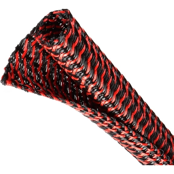 THTGDW-Split Wire Loom Tubing, Cable Protector Sleeve, Braided Cable Management for TV/Computer/Home Theater/Engine Bay, Cord Protectors from Pets No Chew (Red and Black, 1/2"-10ft)
