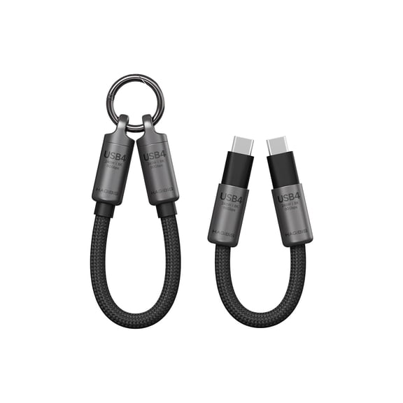 THTGDW-USB4 Cable Portable Keychain 0.5ft, 80Gpbs 240W 8K@60Hz Short C to C Cable Lanyard Type-C Cable for iPhone 17 16 15 Pro Max, iPad Pro, Thunderbolt 5/4/3, External SSD (Grey)
