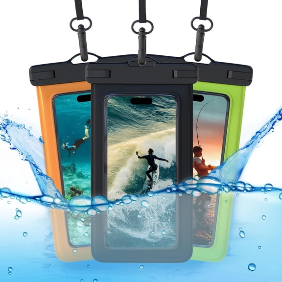 THTGDW-Waterproof Phone Pouch [3 Pack]  Case Up to 7 inch for iPhone 17 16 15 Pro Max, Samsung Galaxy S26 S25 S24 S23 S22 Series etc  Cell Phone Dry Bag with Lanyard, Armband  Black, Green, Orange