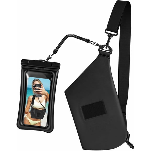 THTGDW-Waterproof Phone Pouch 8.3" & Fanny Pack, Waterproof Phone Case Detachable Lanyard Spring Rope for iPhone 16 15 14 13 Pro Max, IPX8 Cellphone Dry Bag Beach Cruise Ship Essentials Black