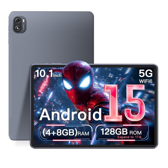 THTRO 10.1" Android 15 Tablet, 8GB RAM 128GB ROM,Quad-Core Processor , 6000mAh with Fast Charge, Dual Camera, IPS Touch Display Tablets, Blue Gray