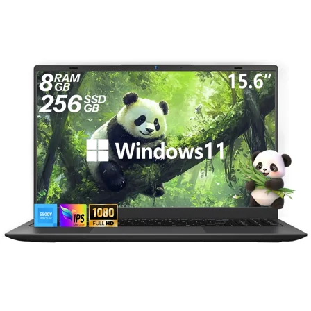 15.6 FHD IPS Laptop, 256GB SSD 8GB RAM, Intel 6500Y with 2 Cores 4 Thread computer, Office 2024, Windows 11 Laptop for Business, Study, Office, Dark Gray,