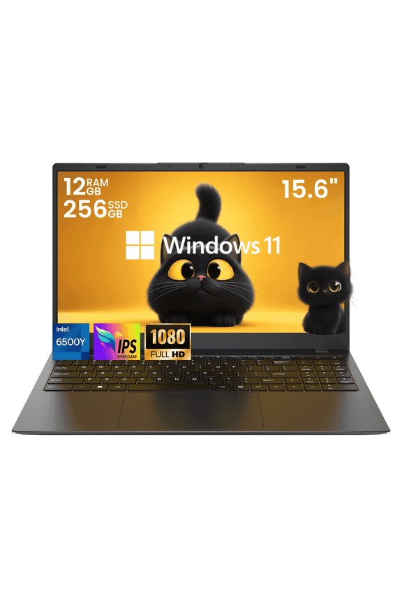15.6" FHD IPS Windows 11 Laptop, 256GB SSD 12GB RAM, Intel Processor, Dual 4K Output & Type-C PD, Office 2024 Included, for Business & Study, Dark Gray