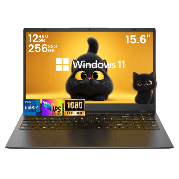 THTRO 15.6" IPS FHD Laptop Computer, 512GB SSD 16GB RAM, Intel 6500Y with 2 Cores 4 Thread, Type-C, Windows 11 Laptop for Business, Study, Office, Dark Gray, Lightweight