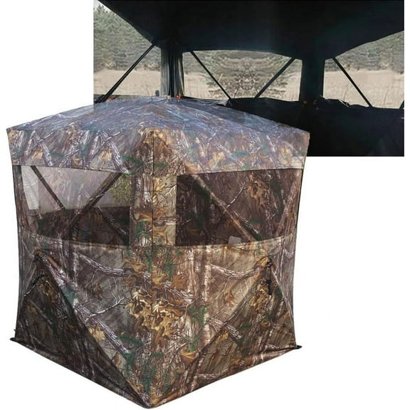 THUNDERBAY SPUR Collector 2 Person Hunting Blind, Portable Ground Blind with Silent Sliding Window, Spring Tree Camo