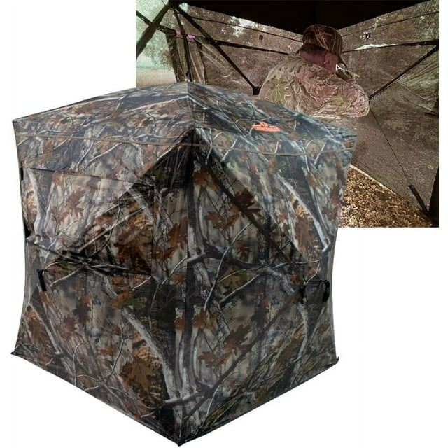 THUNDERBAY See Through Hunting Blind 270/360 Degree with Carrying Bag & Ground Stakes, 2-3 Person Pop Up Ground Blinds, Portable Durable Hunting Tent for Deer & Turkey Hunting