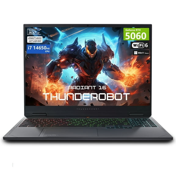 Thunderobot Radiant 16 Gaming Laptop, 16" QHD+ 300Hz, i7-14650HX, RTX 5060, 16GB DDR5, 512GB SSD, RGB Keyboard, Wi-Fi 6, Win11 Home