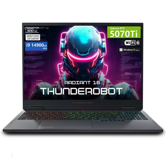 Thunderobot Radiant 16 Gaming Laptop, 16" QHD+ 300Hz, Intel Core i9-14900HX, GeForce RTX 5070 Ti, 64GB DDR5, 2TB SSD, Wi-Fi 6, W 11 H