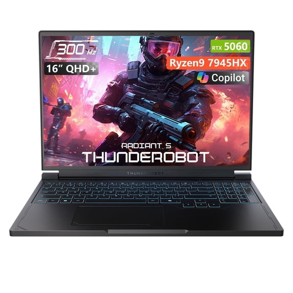 THUNDEROBOT Radiant 16S 16" QHD+ Gaming Laptop, Ryzen 9 7945HX, RTX 5060, 300Hz, 32GB DDR5, 1TB SSD, RGB Keyboard, Win 11 Home