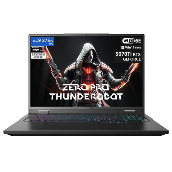 Thunderobot Zero 16 Pro 5070 Ti Gaming Laptop, 16" QHD+ 360Hz Hummingbird Display, Core Ultra 9 275HX, GeForce RTX 5070 Ti, 64GB DDR5, 2TB SSD, Per-Key RGB, FHD IR Camera, Wi-Fi 6E, Win 11 Home
