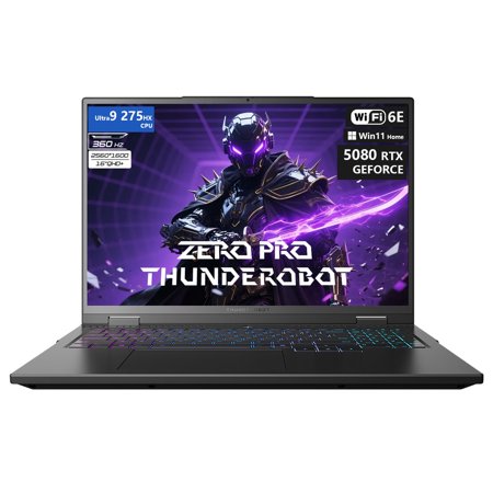 Thunderobot Zero 16 Pro 5080 Gaming Laptop, 16" QHD+ 360Hz Hummingbird Display, Core Ultra 9 275HX, GeForce RTX 5070 Ti, 64GB DDR5, 2TB SSD, Per-Key RGB, FHD IR Camera, Wi-Fi 6E, Win 11 Home