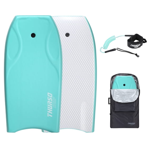 THURSO SURF 42'' Bodyboard Body Boards for Beach Lightweight PE Core IXPE Deck HDPE Bottom FRP Stringers Body Boards Double Swivel Board Leash and Carrying Bag Lightning Turquoise