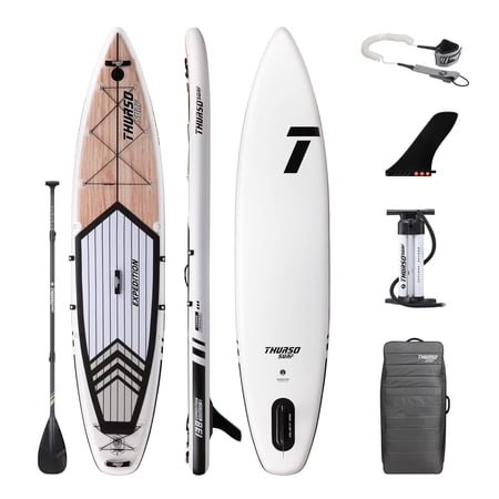 THURSO SURF Expedition 138 Touring Inflatable Stand Up Paddle Board SUP 11'6x30''x6'' Woven Drop-Stitch Two Layer Package Carbon Hybrid Paddle/US Touring Fin/Dual Chamber Pump/Roller Backpack/Leash