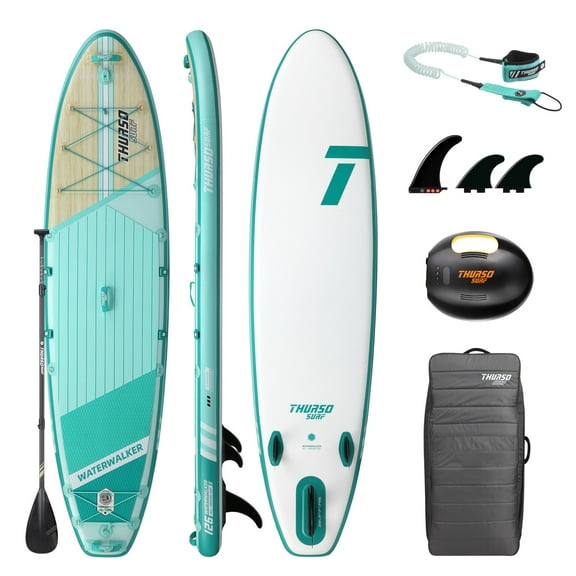 THURSO SURF Inflatable Stand Up Paddle Board All-around SUP Waterwalker 126 10'6×31''×6'' Deluxe Package | Carbon Shaft Paddle | Roller Backpack | Dual Chamber Pump | Coiled Leash (Turquoise)
