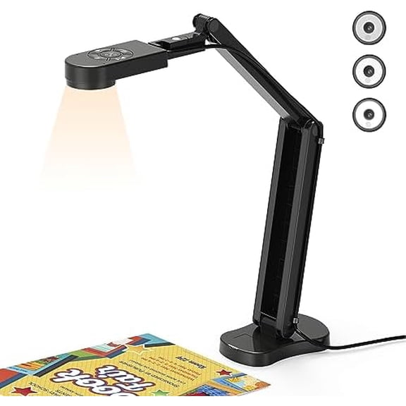 THUSTAR 8MP Document Camera & Webcam 4K with Dual Microphones, USB Visualiser A3-Size, 3-Level LED Lights, Image Invert Function, Fold, for Live Demo, Distance Education -Windows, macOS and Chrome OS