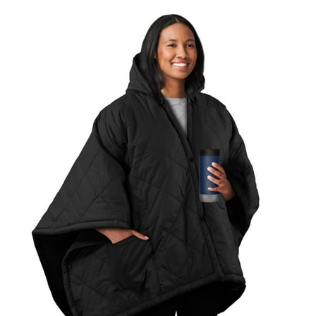 Sunbeam On-the-Go Cordless Heated Throw Blanket with Hood, Black Nylon/Microplush, 50x66