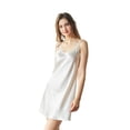 thumbnail image 1 of THXSILK 100% Mulberry Silk Nightgown for Women, 22 Momme Silk Sexy Lingerie, Sleeveless Slip Dress, L, White, 1 of 6