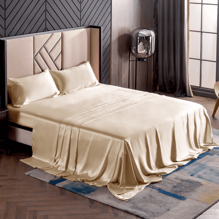 THXSILK 19 Momme Silk Bedding Sheet Set with Zipper Pillowcase