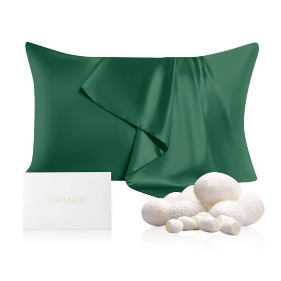 THXSILK 19 Momme Silk Pillowcase, Mulberry Silk Pillow Case with Hidden Zipper, Both Sided 100% Natural Mulberry Silk, Standard Size(20"x26"), Emerald Green