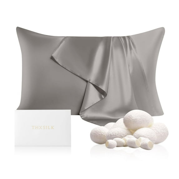 THXSILK 19 Momme Silk Pillowcase, Mulberry Silk Pillow Case with Hidden Zipper, Both Sided 100% Natural Mulberry Silk, King Size(20"x36"), Charcoal