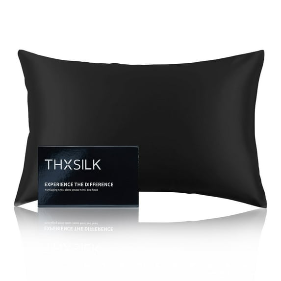 THXSILK 25 Momme Luxury Silk Pillowcase with Gift Box, Both Side Grade 6A Mulberry Silk, Hidden Zipper Pillowcase for Hair and Skin, Gift Set, Black, Standard Size(20"x26")