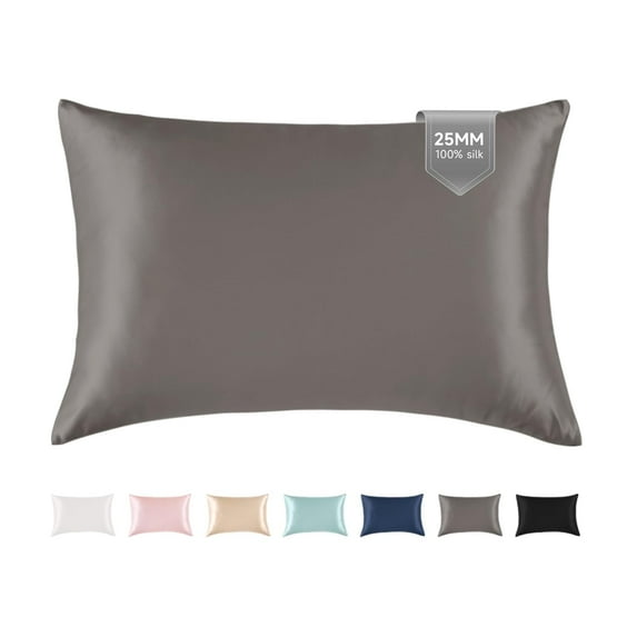 THXSILK 25 Momme Silk Pillowcase, Both Side 100% Mulberry Silk Pillowcase for Hair and Skin, Natural Mulberry Silk Dual Sides with Hidden Zipper, Body(20"X54"), Charcoal