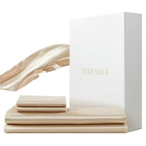 THXSILK 3 Pcs Bed Sheets Set, Mulberry Silk Bedding Set, 1 Flat Sheet, 1 Fitted Sheet, 1 Hidden Zipper Pillowcase, Luxury Silk Sheets Set, Soft & Breathable, Twin