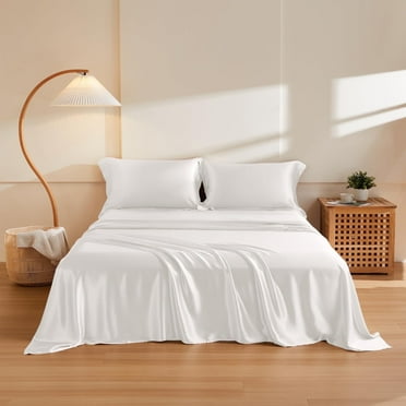 THXSILK 4 Pcs Silk Sheet Set, Luxury Bedding Sets, 1 Fitted Sheet, 1 Flat Sheet & 2 Pillowcase, 100% Natural Mulberry Silk,Queen Size