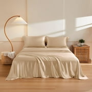 THXSILK 4 Pcs Silk Sheet Set, Luxury Bedding Sets, 1 Fitted Sheet, 1 Flat Sheet & 2 Pillowcase, 100% Natural Mulberry Silk,Queen Size
