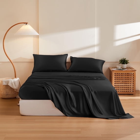 THXSILK 4 Pcs Silk Sheet Set, Luxury Bedding Sets, 1 Fitted Sheet, 1 Flat Sheet & 2 Pillowcase, 100% Natural Mulberry Silk,Queen Size