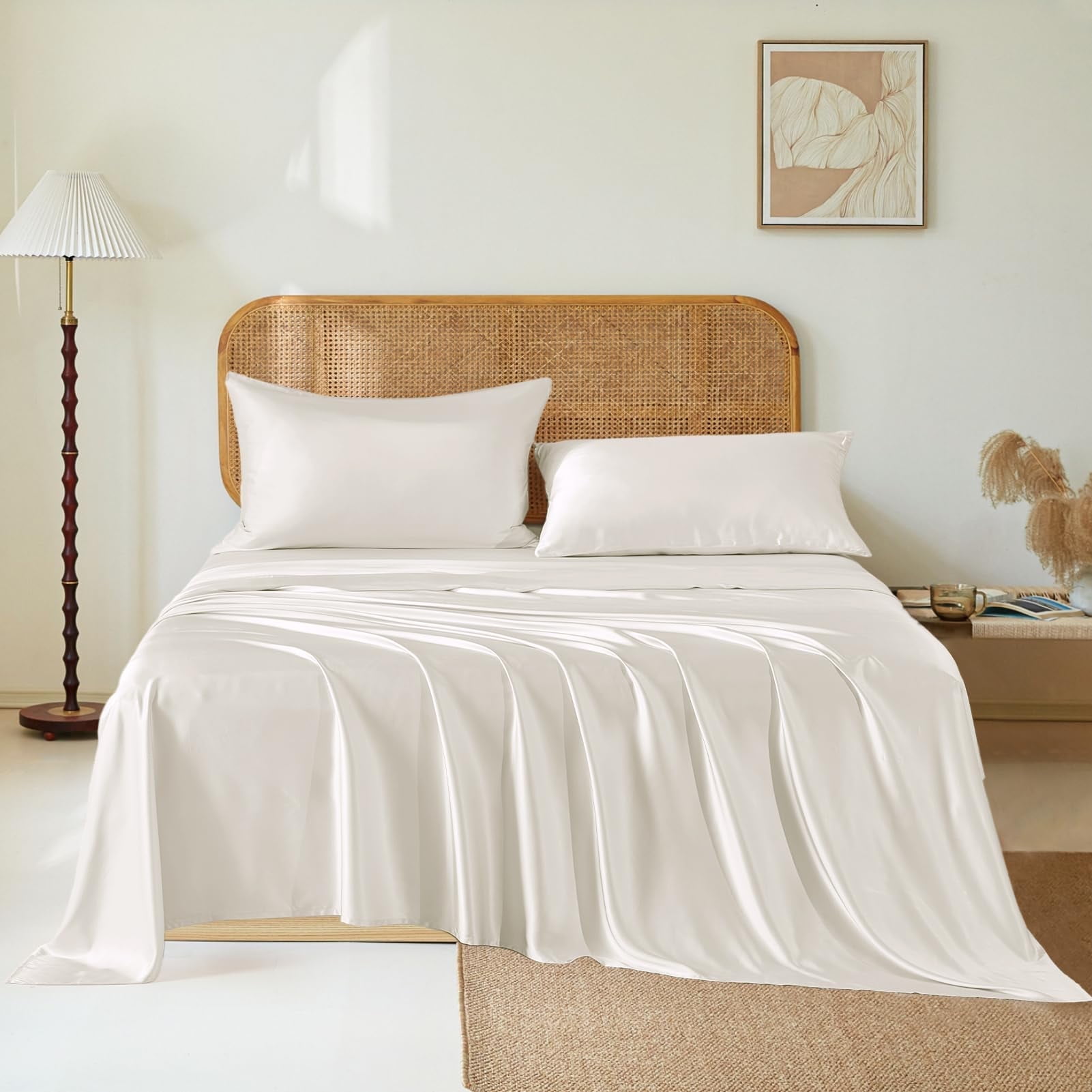 THXSILK Pcs White Silk Sheets Set, Natural Mulberry Silk, 1*Silk
