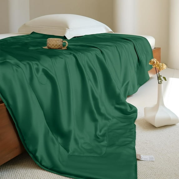 THXSILK Luxury Mulberry Silk Blanket, 100% Natural Long Strand Silk Filled Comforter, Silk Duvet for Spring Summer Fall & Winter Blanket, All Seasons, King Size(102"x90"), Green