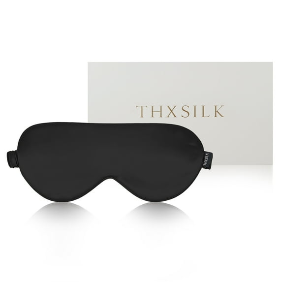 THXSILK Luxury Silk Sleep Mask for Woman, Natural 25 Momme Mulberry Silk, Night Eye Shade with Elastic Strap/Headband, Black