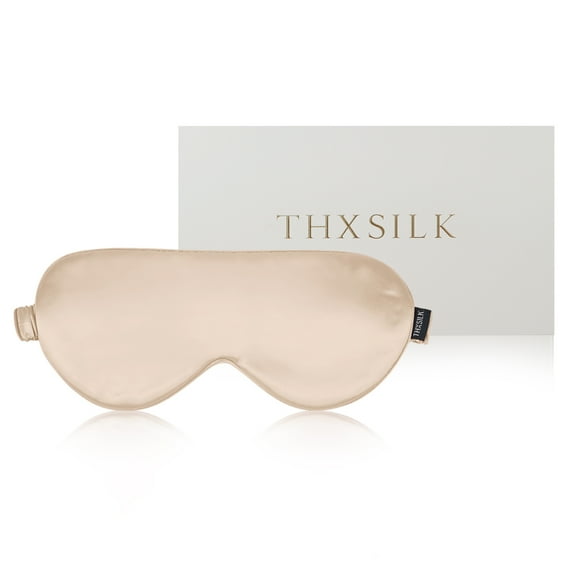 THXSILK Luxury Silk Sleep Mask for Woman, Natural 25 Momme Mulberry Silk, Night Eye Shade with Elastic Strap/Headband, Gold