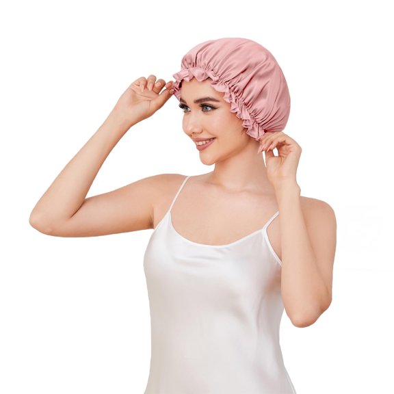 THXSILK Silk Bonnet, Silk Bonnet for Sleep, 100% Pure Natural Mulberry Silk, Silk Hair Bonnet with Elastic Band, Pink, S
