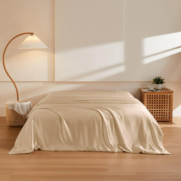 THXSILK Silk Duvet Cover, 19 Momme 100% 6A+ Top Grade Mulberry Silk, Quilt/Comforter Cover with Zipper & Coner Tie（Champagne,Twin Size）