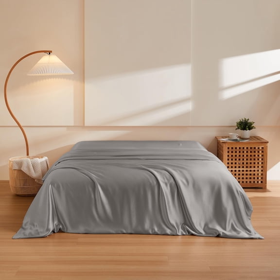 THXSILK Silk Duvet Cover, 19 Momme 100% 6A+ Top Grade Mulberry Silk, Quilt/Comforter Cover with Zipper & Coner Tie（Light Gray,Twin Size）