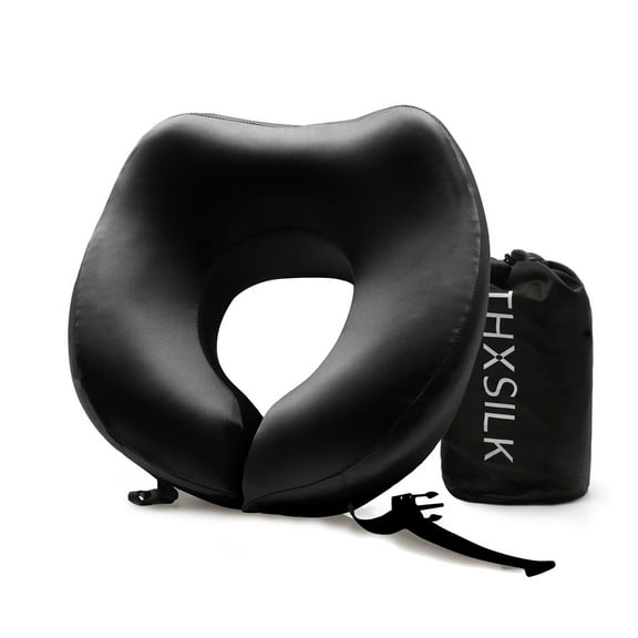 THXSILK Silk Neck Pillow for Traveling,19 Momme Real Silk Travel Pillow for Pain Relief Sleeping, 100% Mulberry Silk Airplane Pillow, Anti Wrinkle Travel Pillow