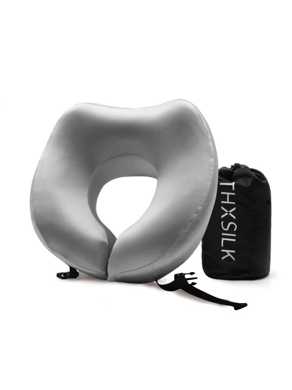 Silk Neck Pillow for Traveling, 19 Momme Real Silk Travel Pillow for Pain Relief Sleeping, 100% Mulberry Silk Airplane Pillow, Anti Wrinkle Travel Pillow