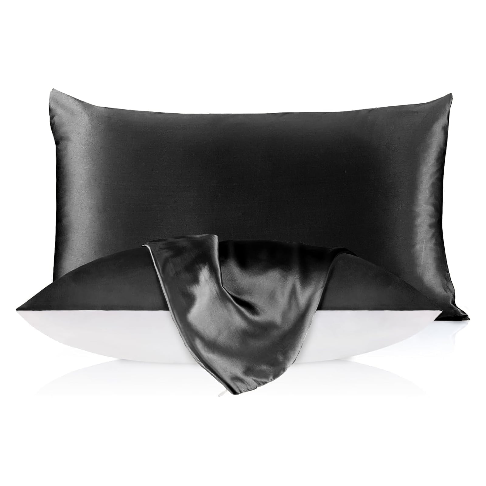 THXSILK Silk Pillowcase, 19 Momme Zippered Silk Pillowcase with Cotton Underside, 100% Pure Mulberry Silk Pillowcase, 1Pcs, King Size(20"x36"), Black