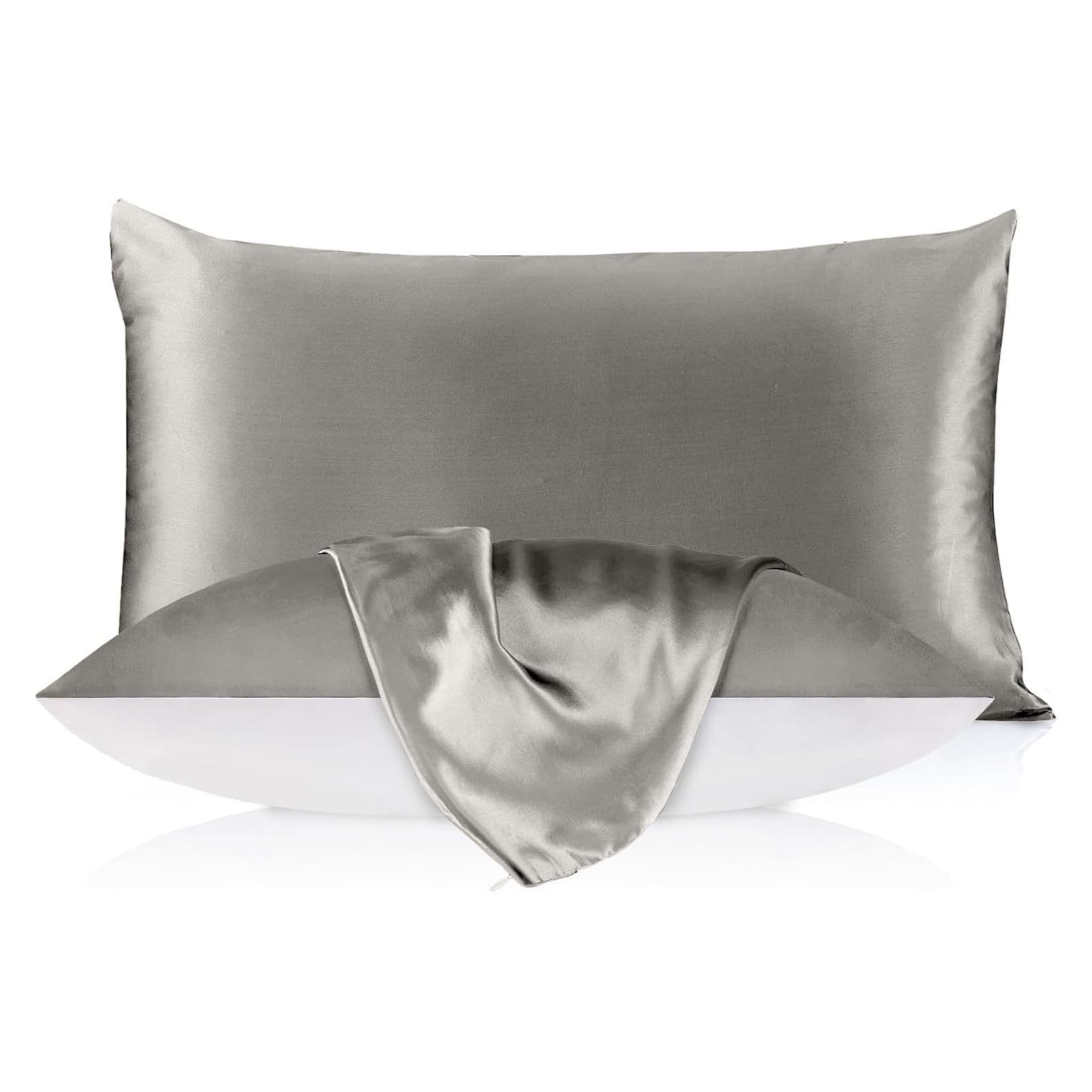 THXSILK Silk Pillowcase, 19 Momme Zippered Silk Pillowcase with Cotton Underside, 100% Pure Mulberry Silk Pillowcase, 1Pcs, King Size(20"x36"), Gray