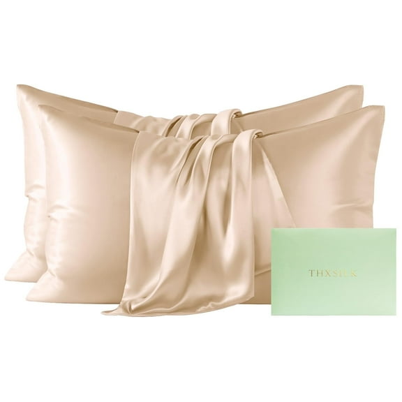 THXSILK Silk Pillowcase 2 Pack, Pure 19 Momme Silk Pillow Case with Modal Underside, Silk Pillow Case Set of 2 with Hidden Zipper, Standard (20" x 26"), Gold