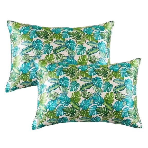 THXSILK Silk Pillowcases 2 Pack, 100% Pure 19 Momme Mulberry Silk, Both Sides Grade 6A+ Mulberry Silk Pillowcase, with Concealed Zipper, Monstera, Queen Size