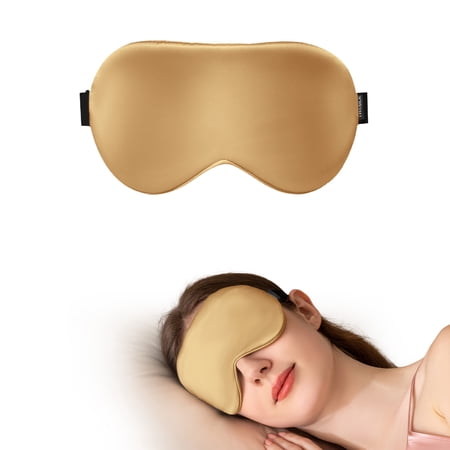 THXSILK Sleep Mask, 100% Pure Mulberry Silk, Night Eye Shade with Elastic Strap/Headband, Sleep Mask for Your Eyes, Metallic Gold